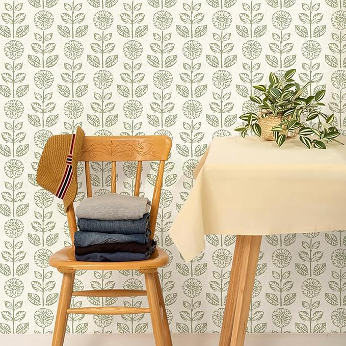 Wudnaye Vintage Floral Peel and Stick Wallpaper Beige Floral Contact Paper 17.7in × 118.1in Tulip Self Adhesive Wallpaper Boho Flowers Removable Waterproof Wall Paper for Bathroom Bedroom Decorative