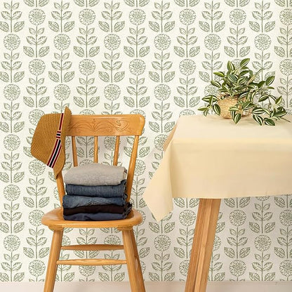 Wudnaye Vintage Floral Peel and Stick Wallpaper Beige Floral Contact Paper 17.7in × 118.1in Tulip Self Adhesive Wallpaper Boho Flowers Removable Waterproof Wall Paper for Bathroom Bedroom Decorative