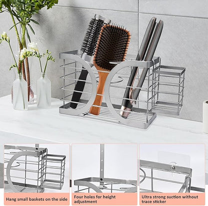 Elegant Light Gray Wall Mounted Hair Dryer Holder - Stylish Bathroom Organiser for Hair Dryer & Straightener, Hair Brush & Accessories