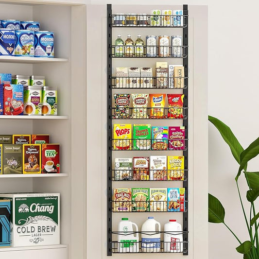 MIAOLI Over the Door Pantry Organizer, 8-Tier Adjustable Spice Rack Cabinet Door Shelves, Hanging Seasoning Organizer for Kitchen Bathroom, Laundry Room Organization, Black