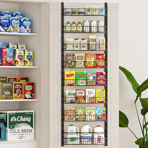 MIAOLI Over the Door Pantry Organizer, 8-Tier Adjustable Spice Rack Cabinet Door Shelves, Hanging Seasoning Organizer for Kitchen Bathroom, Laundry Room Organization, Black