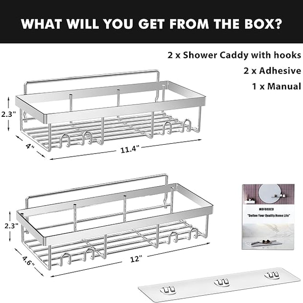 Moforoco Shower Caddy Shelf Organizer Rack, Self Adhesive Black Bathroom Shelves Basket, Home Farmhouse Wall Inside Organization and Storage Decor Rv Accessories, First Camper Apartment Essentials