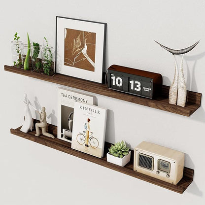 Axeman 30 Inch Floating Shelves | Picture Ledge Shelf Set of 2 | Walnut Wall Shelves with Lip | Walnut Picture Shelf for Wall with Ledge | Photo Ledges 30 Inch
