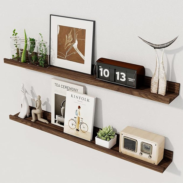 Axeman 30 Inch Floating Shelves | Picture Ledge Shelf Set of 2 | Walnut Wall Shelves with Lip | Walnut Picture Shelf for Wall with Ledge | Photo Ledges 30 Inch