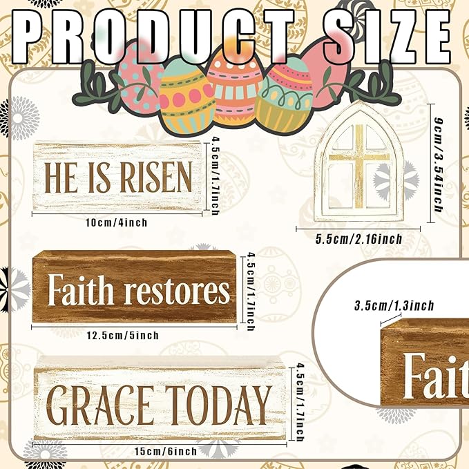 Easter Decorations - He Is Risen Cross Tiered Tray Decor - Faith Restores Grace Today Religious Wooden Tabletop Sign - Farmhouse Easter Christian Home Decor Indoor - Spring Home Decor for Living Room, Kitchen Counter, Seasonal Farmhouse Display