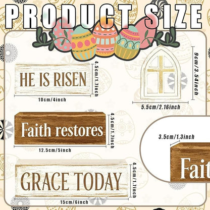 Easter Decorations - He Is Risen Cross Tiered Tray Decor - Faith Restores Grace Today Religious Wooden Tabletop Sign - Farmhouse Easter Christian Home Decor Indoor - Spring Home Decor for Living Room, Kitchen Counter, Seasonal Farmhouse Display