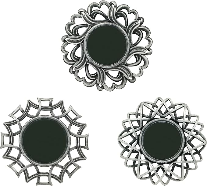 Retro Silver Mirrors for Wall Pack of 3. Round Mirrors. Decorative Mirrors.Wall Mirrors for Decor Home DecorPlastic Frames.Glass Mirrors.Make Old Silver Color.