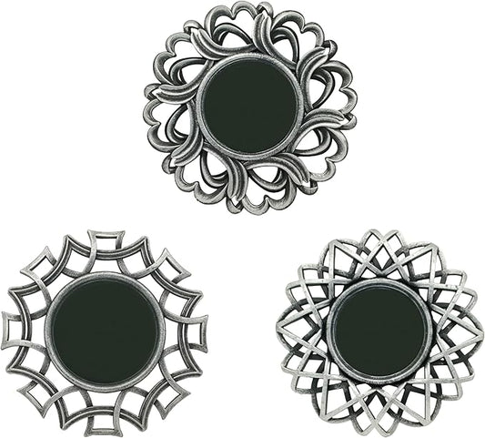 Retro Silver Mirrors for Wall Pack of 3. Round Mirrors. Decorative Mirrors.Wall Mirrors for Decor Home DecorPlastic Frames.Glass Mirrors.Make Old Silver Color.