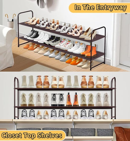 SLEEPING LAMB 2-Tier Shoe Rack for Closet, Long Stackable Wide Shoe Organizer Holds 18-Pairs Low Shoe Shelf Storage for Bedroom, Floor, Entryway (Bronze)