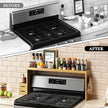 Bamboo Stove Shelf, Spice Shelf for Kitchen Stove, 31in Over the Stove Shelf, Stove Top Shelf for Back of Stove with EVA Kitchen Liner, Utensil Holder & 6 Hooks, for Over Stove