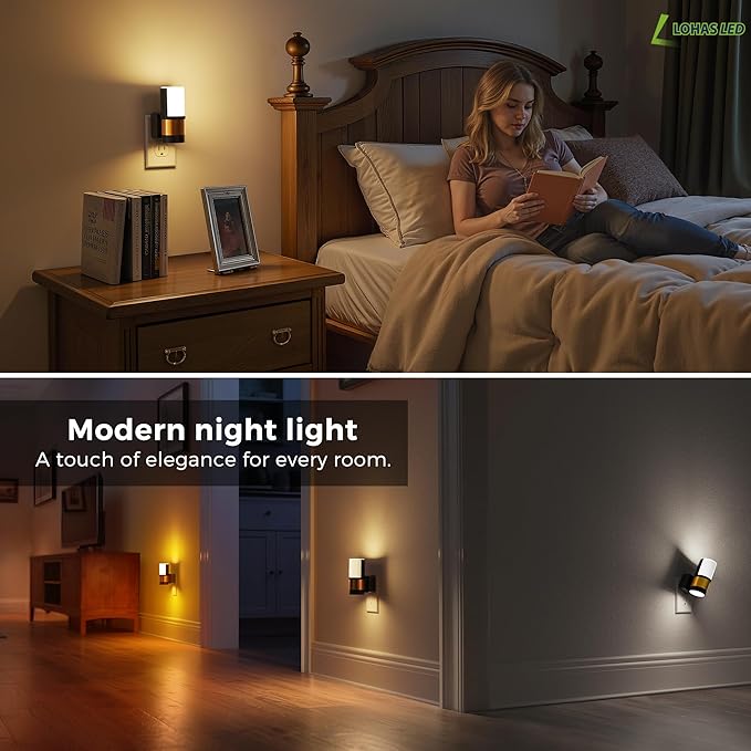 L LOHAS LED Night Lights Plug into Wall, Plug in Night Light, Soft White/Cool White/Amber, Dimmable Backlit Nightlight with Light Sensor, 180° Rotatable Nightlights Plug in Wall for Hallway, 1Pack