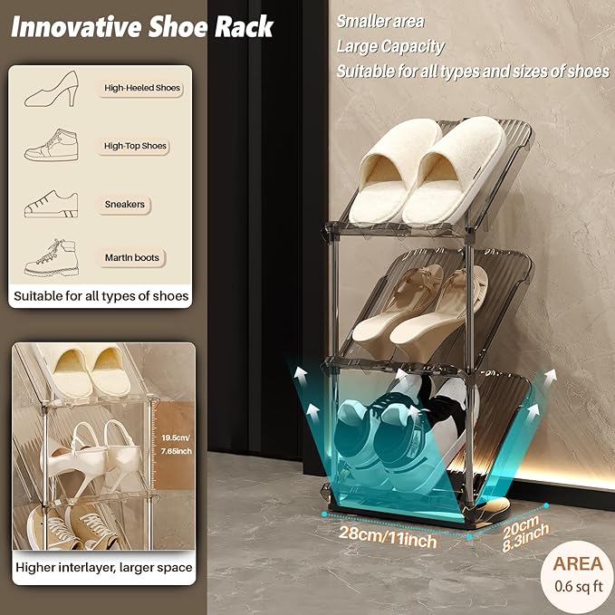 Sloping Narrow Shoe Rack 5 Tiers - Free Standing Vertical Shoes Racks for Small Spaces and Corner, Shoe Storage Organizer for Entryway, Tall Slim Shoe Shelf Cabinet for Shoes and Boots