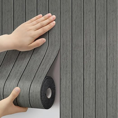 Thick Wood Slat Wall Panels, Modern 3D Peel and Stick, 15.75"x118" Self-Adhesive Accent Wall with Sound Dampening for TV Wall and Ceiling, Bedroom, Home Office, Dark Grey, 13 Sq Ft