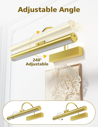 VOLISUN Picture Lights for Wall, 13 inch Rechargable Picture Light Battery Operated, 3 Color Temperatures Cordless Picture Light with Remote, Art Light for Paintings, Gallery, Portrait, 1 Pack (Gold)