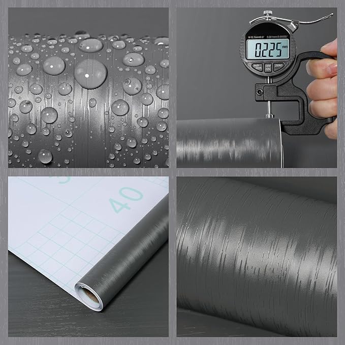 wishFIRE Black Grey Textured Peel and Stick Wallpaper 15.7