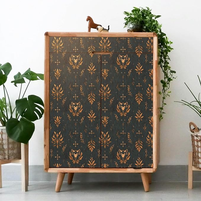 FLFK Dark Gray Wallpaper Peel and Stick Gold Bronze Totem 16