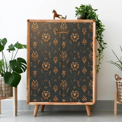 FLFK Dark Gray Wallpaper Peel and Stick Gold Bronze Totem 16" x 64" Waterproof Removable Contact Paper for Bedroom Shelf Cabinet Drawers Countertops