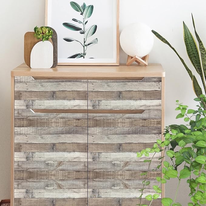 Yun-aeon Natural Wood-Grey Wood Contact Paper Peel and Stick Wallpaper 17.3