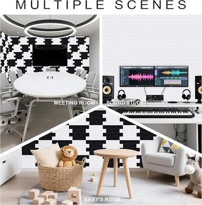 WoveN SounD Brick Acoustic Wall Panels Seamless Visual, High Density, Sound Proof Wall Decor, Noise Blocker Felt Wall Tiles for Home, Studio, Office & Focus Zones (White), 16x12x0.4 Inch