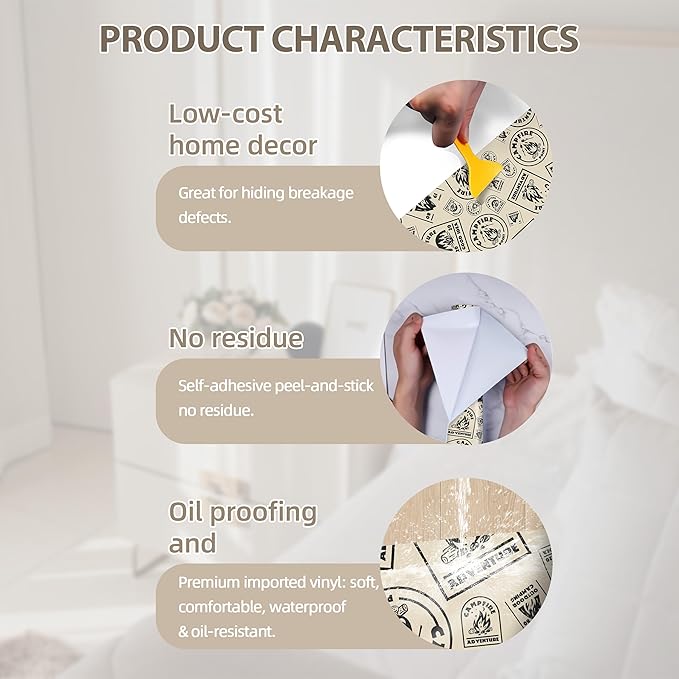 FLFK Beige Wallpaper Peel and Stick Antique Campfire Postmark Contact Paper Removable Self Adhesive Wall Paper for Bedroom Shelf Cabinet Drawers Countertops 16