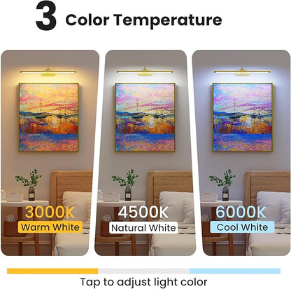 24" Brass Picture Art Light with 1pcs Extra 8000mAh Battery - 2 Pack Wireless Dimmable Wall Mount for Oversized Paintings, Posters & Mirror
