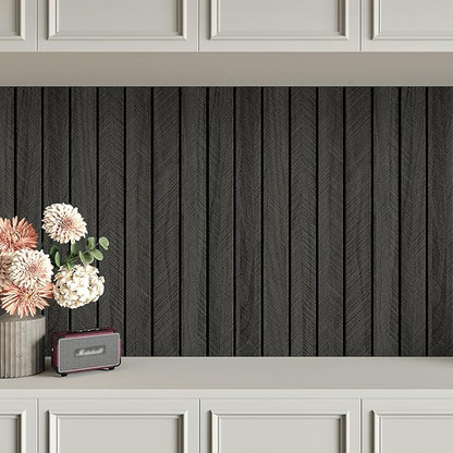 Black Wood Panels for Wall Self Adhesive Wood Slat Wall Panel 11.8"x196" Soundproof Wooden Grain Contact Paper Herringbone Slat Shiplap Wallpaperf for Bedroom Dinner Backsplash Ceiling