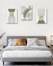 HesenDot 40x60CM Sage Green Boho Wall Art, Botanical Geometric Framed Canvas Bathroom Wall Art, Mid-Century Modern Wood Frame Abstract Prints for Living Room Bedroom Bathroom Home Decor, Set of 3
