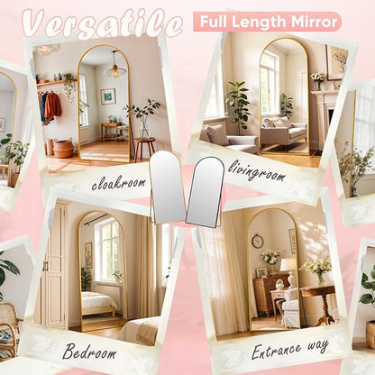 Full Length Mirror, 78" x 38" Arched Full Body Mirror Large Standing Floor Mirrors, Mirrors for Bedroom, Bathroom, Living Room Standing or Wall Leaning, Gold