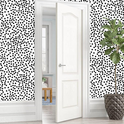 17.3”x300” Black and White Polka-Dot Wallpaper Self-Adhesive Contact Paper Moire Dot Peel and Stick Decorative Wallpaper Spots Contact Paper for Walls Bedroom Living Room