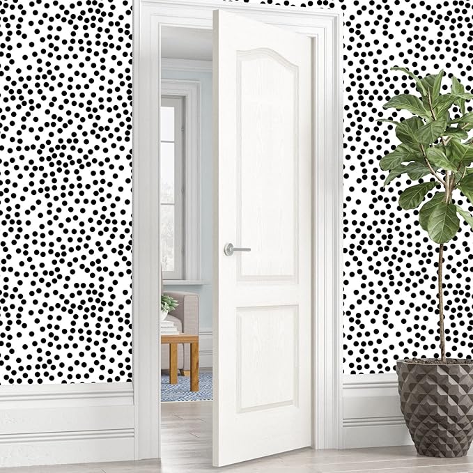 Black and White Polka-Dot Contact Paper Self-Adhesive Contact Paper Moire Dot Peel and Stick Wallpaper Decorative Spots for Walls Nurseryls A Set of 17.3