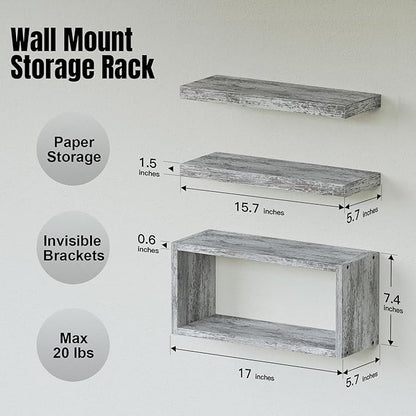 RICHER HOUSE Floating Shelves Set of 3, Farmhouse Bathroom Wall Mounted Shelves with Invisible Brackets Over Toilet, Wall Shelves for Bathroom Bedroom, Living Room, Kitchen - Rustic White