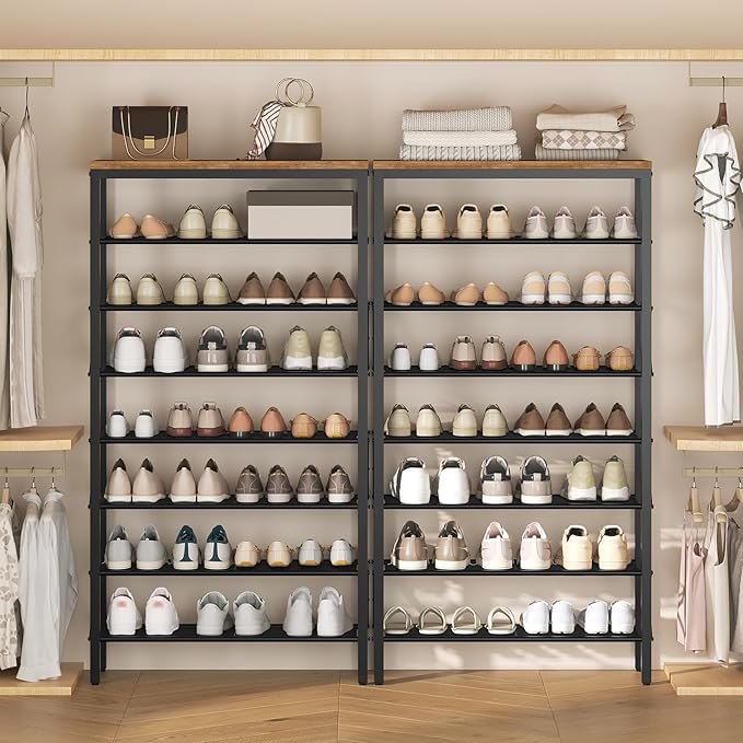 8 Tier Shoe Rack, Shoe Storage Organizer, Large Capacity Shoe Shelf Holds 32 Pairs of Shoes, Sturdy and Stable, for Entryway, Hallway, Closet, Dorm Room, Rustic Brown SS08BR