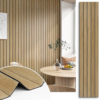 3D Brown Wood Panels for Walls 120" x 12" Acoustic Slat Wall Paneling Peel and Stick Wood Panels Self Adhesive Flexible Wooden Slat Wallpaper for Bedroom Living Room Wall Decor Ceiling