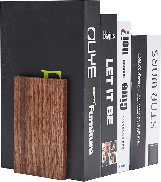Pandapark Wood Decorative Bookends,Non-Skid Bookend for Shelves,Heavy Duty Bookends,Book Stand for Books/CDs,1 Pair