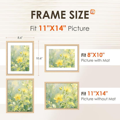 FIXSMITH 11x14 Picture Frame Bulk-4 Pack, Photo Frame with HD Plexiglass, Display Pictures 8x10 with Mat or 11x14 Without Mat, Natural Picture Frames Collage Wall Decor, Gallary Wall Frame