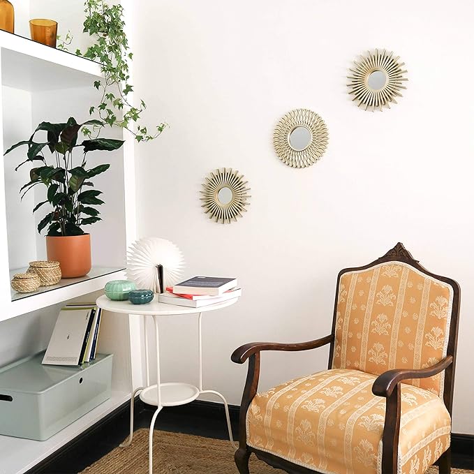 BONNYCO Gold Mirrors for Wall Pack of 3, Round Wall Mirrors Bedroom Room and Home Decor. Espejos Decorativos de Pared Sala Dormitorio, Modern Minimalist Decor Vintage, Chic. Gifts for Women Mums