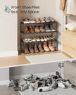 SONGMICS Shoe Rack, 3-Tier Shoe Organizer, Metal Storage Shelf, Upright or Upside Down, for 8-12 Pairs, Stackable, for Entryway, 11.8 x 26.8 x 21.7 Inches, Black ULSA203B01