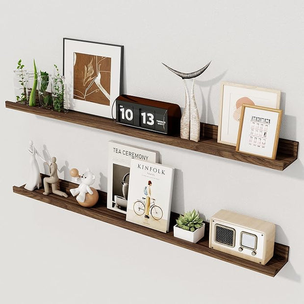 Axeman 36 Inch Floating Shelves | Picture Ledge Shelf Set of 2 | Walnut Wall Shelves with Lip | Walnut Picture Shelf for Wall with Ledge | Photo Ledges 36 Inch