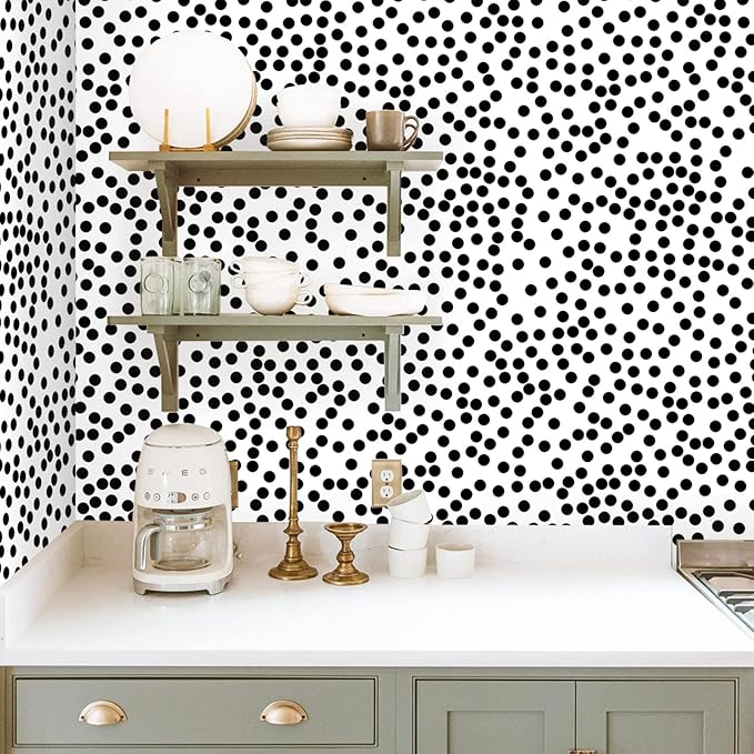 17.3”x120” Black and White Polka-Dot Wallpaper Self-Adhesive Contact Paper Moire Dot Peel and Stick Decorative Wallpaper Spots Contact Paper for Walls Bedroom Living Room Nurseryls