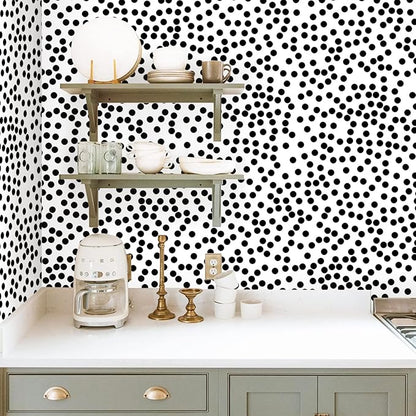 17.3”x120” Black and White Polka-Dot Wallpaper Self-Adhesive Contact Paper Moire Dot Peel and Stick Decorative Wallpaper Spots Contact Paper for Walls Bedroom Living Room Nurseryls