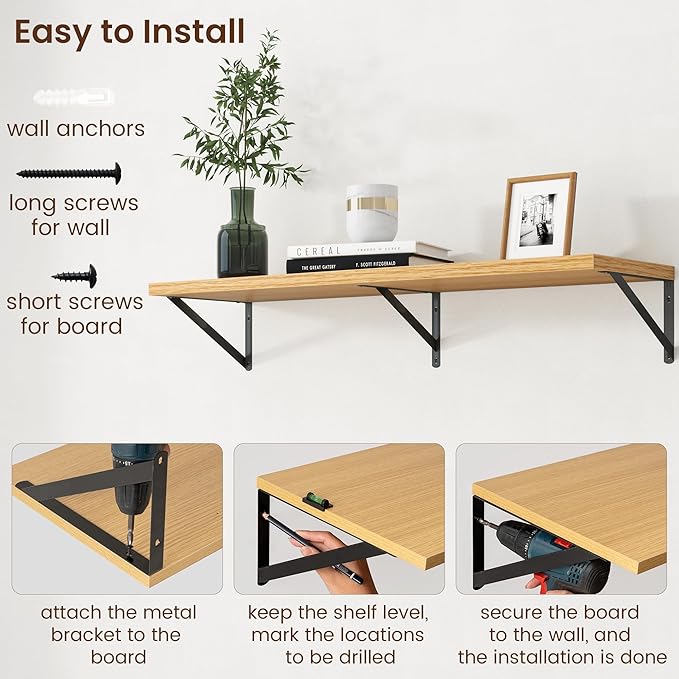 Axeman Deep Floating Shelves - 40 Inch Floating Shelves Set of 2-12 Inch Deep Oak Wall Shelves for Living Room Bathroom Kitchen