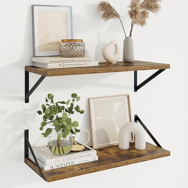 Axeman Deep Floating Shelves | 24 Inch Brown Wall Shelves Set of 2 | 10 Inch Deep Wood Floating Shelves for Wall | 24" W x 10" D Rustic Brown Shelves for Living Room Bathroom Kitchen
