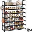 Metal Shoe Organizer,7 Tiers Shoe Storage Shoe Rack with Hooks,Fit 24-30 Pairs,Adjustable Shoe Shelf for Entryway,Hallway,Bedroom,Metal Bottom Support