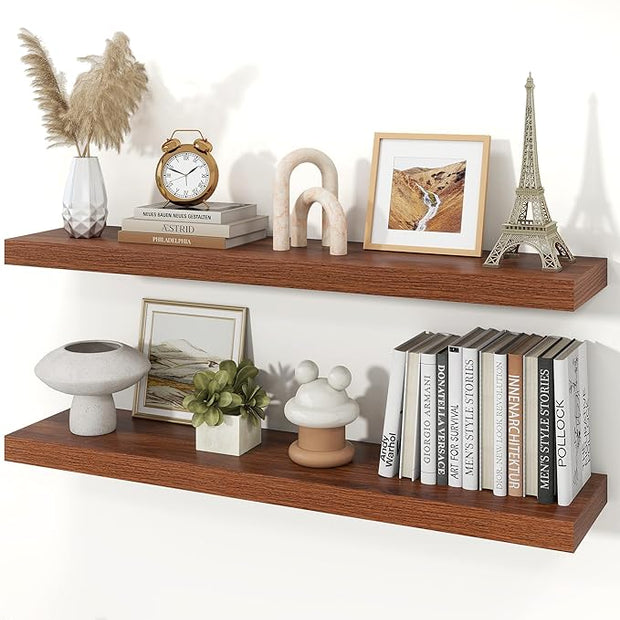 Floating Shelves for Wall, 9.3" Deep Wall Mounted Wood Shelves for Bathroom, Bedroom, Living Room, Kitchen, Hanging Shelf for Books/Storage/Room Decor (Walnut, 40")