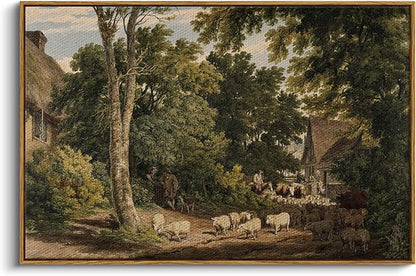 InSimSea Framed Canvas Wall Art Vintage Decor, Room Decor Classical Countryside Landscape Farmhouse Painting, Large Prints Artwork, Wall Art for Living Room Badroom Bathroom, 24"x36"