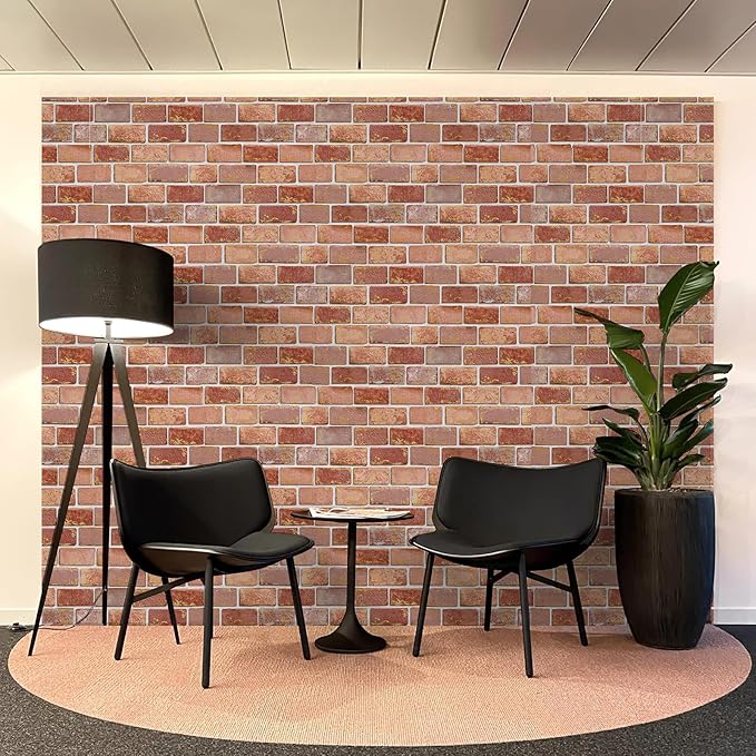 JiffDiff Brick Wallpaper Peel and Stick, Removable Vintage Self Adhesive Wallpaper Renter Friendly Textured Stick on Wallpaper Contact Paper （17.3