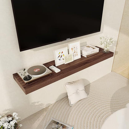 Floating Shelves 48 Inch Long, 12 Inch Deep Floating Shelves for Wall, 48 x 12 Large Wall Shelves for Home Storage & Display, 2" Thicked Floating Shelf for Bedroom, Living Room, Walnut Color, 1 Pack