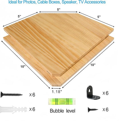 Wood Corner Wall Shelves Set of 2, Solid Wood Corner Floating Shelves, Round End Wall Mounted Floating Corner Shelf for Bedroom, Living Room and Kitchen (10 inch)