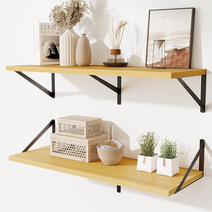 Floating Shelf for Wall,32" WX10 D Wood Floating Shelves with Sturdy Metal Bracket Set of 2,Wall Mounted Hanging Shelf for Bathroom,Bedroom,Kitchen,Oak