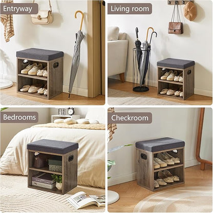 YMYNY Small Shoe Storage Bench with Cushion, 2 Tier Entryway Bench with Shoe Storage, Shoe Rack Bench for Entryway, Living Room, Hallway, Closet, Bedroom, 15.4L*11W*16.54H, Silver Gray UHBD028Y